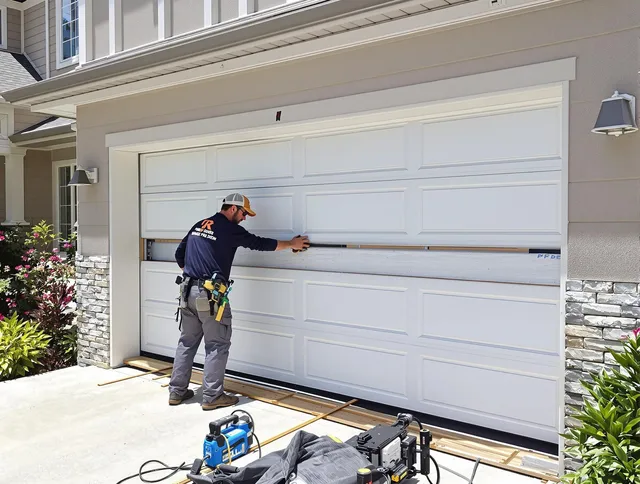 Westport Garage Door Repair team performing complete garage door replacement at Westport residence